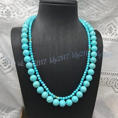 2 Strands Natural Blue Turquoise Round Gemstone Beads Handmade Necklace 18-19”