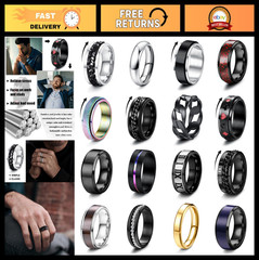 16Pcs Stainless Steel Fidget Rings Set for Men & Women – Non-Tarnish Spinner Rin