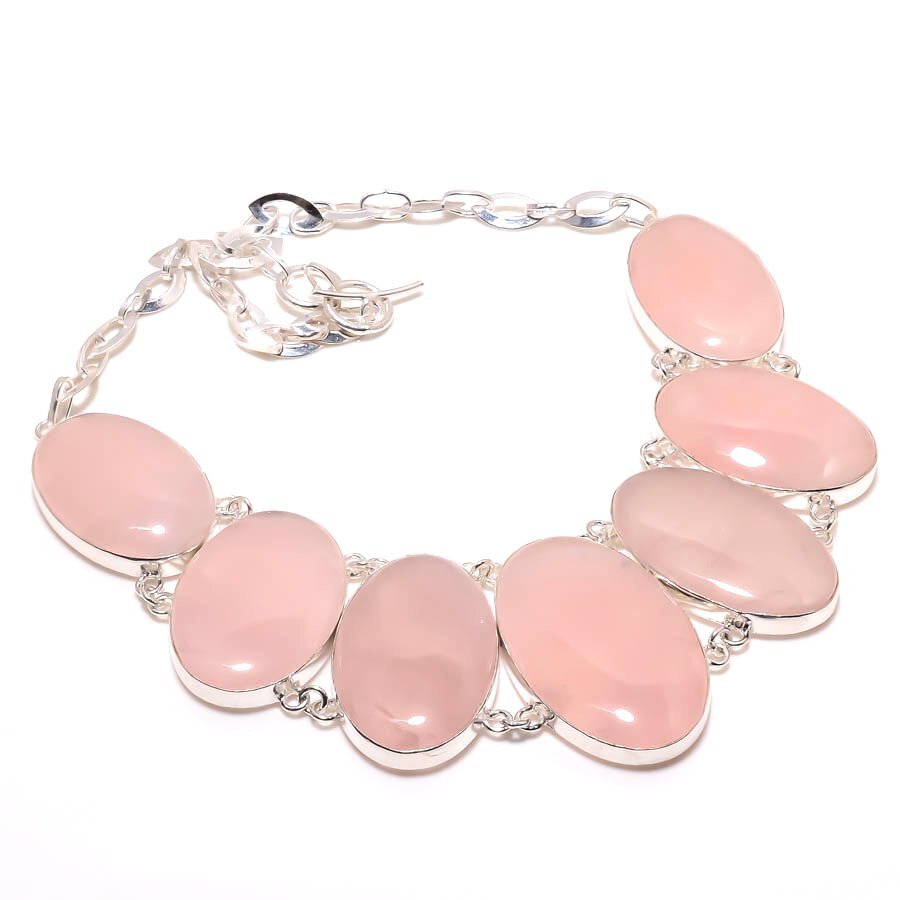 Rose Quartz Silver Necklace 925 Sterling Silver Necklace Handmade Necklace