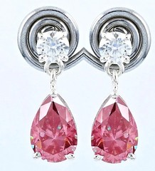 925 Silver, Pink & White Diamond Dangler Earrings, 9.40 Ct Certified Treated