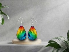 Rainbow Feather Teardrop Dangle Earrings Colorful Pride Sublimated Jewelry