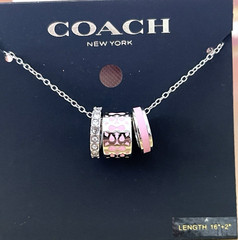 COACH SIGNATURE TEA ROSE MOTIF NECKLACE SILVER-TONE PINK/CRYSTAL NEW + DUST BAG