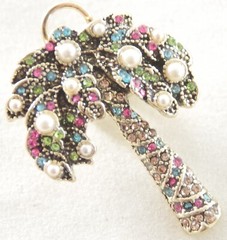 1.5″ DESIGNER STYLE COCONUT PALM TREE CRYSTAL RHINESTONE/ PEARL OMEGA EARRINGS