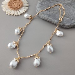 Gold Plated White Sea Shell Pearl Chain Link Necklace Jewelry Gifts Wholesale