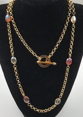 Jay Strongwater Gold Tone Pink & Golden Crystals Long Toggle Necklace 36 In #682