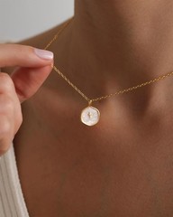 Small Cross Necklace for Women, Dainty 14K Gold Plated 14mm, pearl white