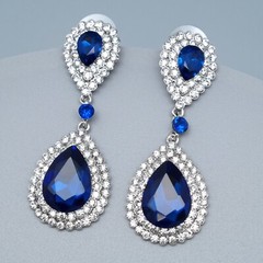 Drop Dangle Earrings Simulated Sapphire Blue Rhinestone Silver Plated Wedding 43