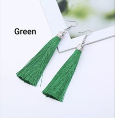 1 Pair Bohemian Long Tassel Drop Dangle Stud Earrings Women Red Blue White Silk