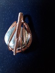 Handcrafted Copper Wire Wrapped Oval Pendant Cord Necklace Art