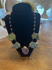 Green Purple Stone Beaded Statement Pendant Necklace Bohemian Irregular Charm