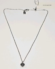 Coach Silver Tone Heart Charm Pendant Necklace Cable Chain Lobster Clasp NWT