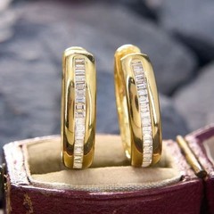 Women 18k Gold Plated Square CZ Sparkling Round Hoop Huggie Earring 22mm