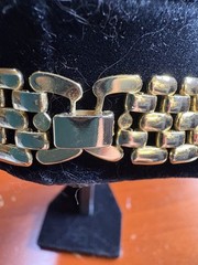 Gold Tone Multi-Row Curb Link Chain Statement Bib Necklace Box Clasp 16 inch