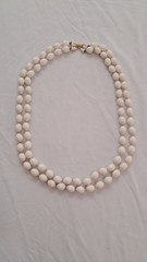 CROWN TRIFARI Vintage Double Strand White Bead Necklace Signed Jewelry Lucite