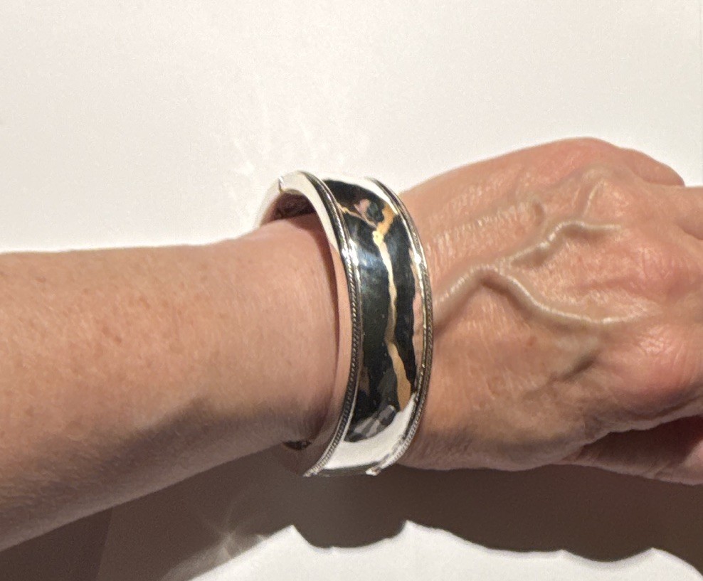 Julie Vos Wide Silver Plate Hinged Cuff Bangle Bracelet