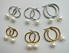 Huge or Small White Cultured Baroque Pearl on Hoop Earrings Silver Gold 7- 14mm