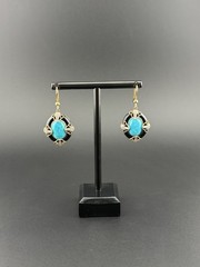 Genuine Turquoise Black Onyx 925 Sterling Silver Gold Tone Dangle Earrings