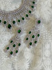 Indian Bollywood Bridal Set White Silver Plated Ethnic AD Necklace For Girls.