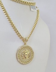 10k Yellow Gold Chain Head Charm Pendant 5mm Miami Cuban Link Necklace 18″-26″