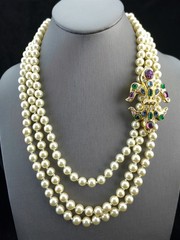 Michaela Von Hapsburg MVH Gripoix Crown Jewels Fleur-de-Lis w/KJL Pearl Necklace
