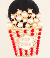Cute! 1.5″ BETSEY JOHNSON TUB OF MOVIE POPCORN RHINESTONE & FAUX PEARL EARRINGS