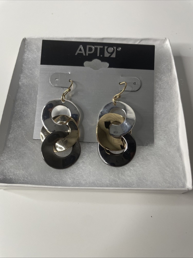 New W/ Tag Apt. 9 Round Silver Gold Black Tone Minimalist Oval Bead Earrings