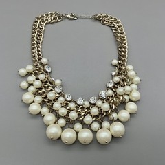 Necklace Gold Tone Pearl Beaded Rhinestone Bib Chunky Statement Womens Jewelry