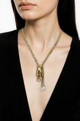 Stainless Steel Gold-Plated Pearl Necklace with Authentic Louis Vuitton Padlock