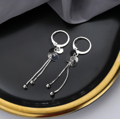 Women 925 Silver Plated LeverBack Earrings Tassel Disc Chain Drop Hoop TH4