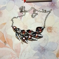 Silver Tone Red Crystal Teardrop Leaf Charm Pendant Cable Chain Necklace