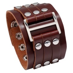 Black or Brown Leather Belted Bracelet w Silver Buckle & Rivets, Your Choice!