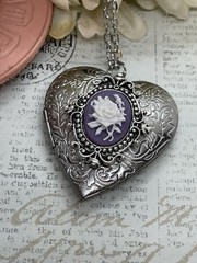 Heart Silver Locket Purple & White Birthday Gift Rose Necklace Photo wedding