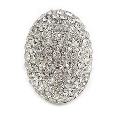 30mm Dome Shape Crystal Ring In Silver Tone Metal/ Clear/ Size 7/8 Adjustable