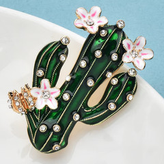 Crystal Cactus Flower Brooch Pin – Green Rhinestone Spring Summer Jewelry Gift