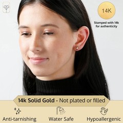 Solid 14k Yellow Gold Half Button Earrings with Gold Butterfly Back 4MM-8MM