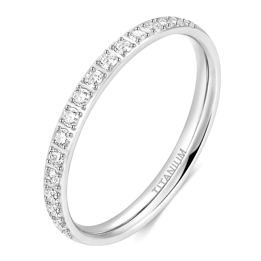 2mm Women Titanium Eternity Half Ring Cubic Zirconia Anniversary Wedding Enga…