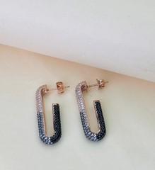 Silver Rose Gold Plated Black & White Earrings For Women