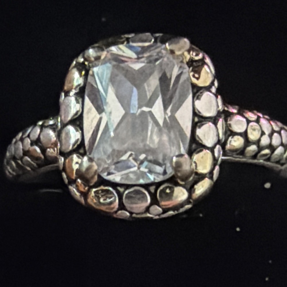 925 Sterling Silver Clear Cushion Cut CZ Prong Solitaire Ring Size 7.75