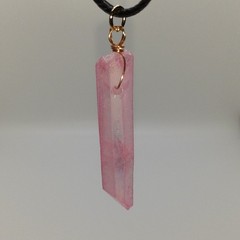 Pink Quartz Hexagonal Point Bar Pendant Necklace Black Cord Adjustable 18in