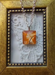 Handmade Authentic Postmarked Queen Elizabeth Postage Stamp Glass Tile Necklace