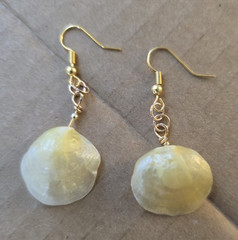 Gold Tone Hook Dangle Drop Earrings w/ Yellow Round Stone Bead Drops