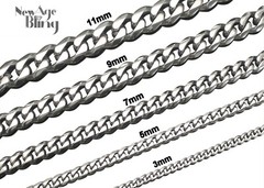 Stainless Steel Silver Chain Cuban Curb Women Men 16-36″ Necklace 3/5/7/9/11mm