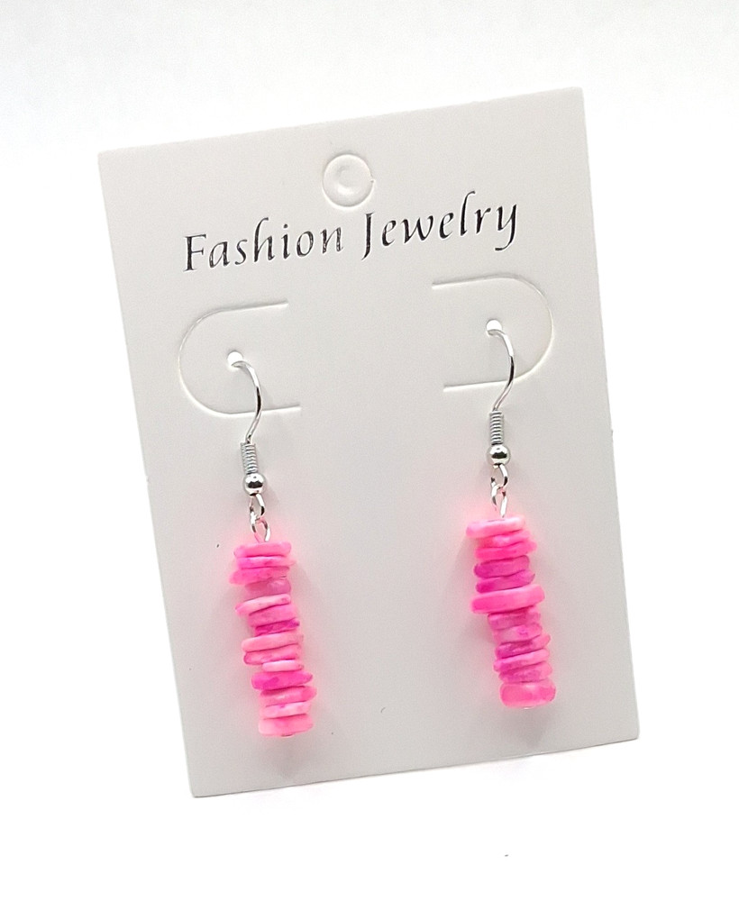Hot Pink Puka Shell 1 in. Dangle Pierced Earrings .. P111