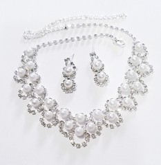 Clear Crystal Choker Rhinestone Created Pearls Necklace Bridal Prom Pageant