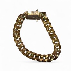 Gold Tone Curb Link Chain Bracelet with Decorative Box Clasp Closure