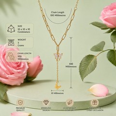 Gold Butterfly Y Necklace Crystal Pendant Drop Chain Necklace Women Gift 5g
