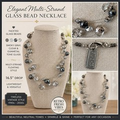 Charming & Co Smoky Gray Glass Bead Multi Strand Illusion Necklace 33” N103