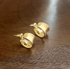 14K Gold Plated Wide-Band Hoop Stud Earrings Semi-Matte Small Hoop Earrings 14mm