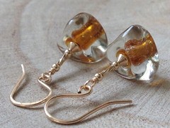 Amber & Clear LAMPWORK Glass 14ct Rolled Gold Earrings