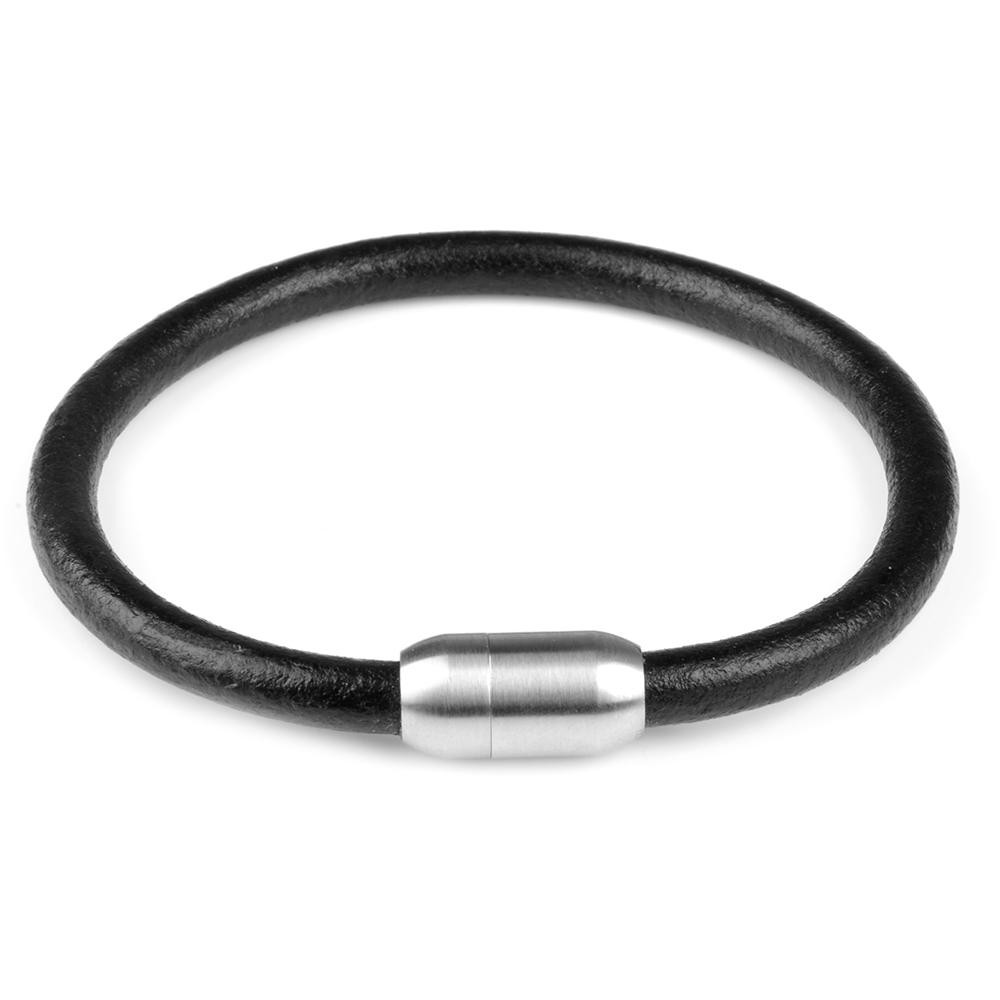 Smooth Genuine Leather Bracelet with Stainless Steel Magnetic Clasp for Men